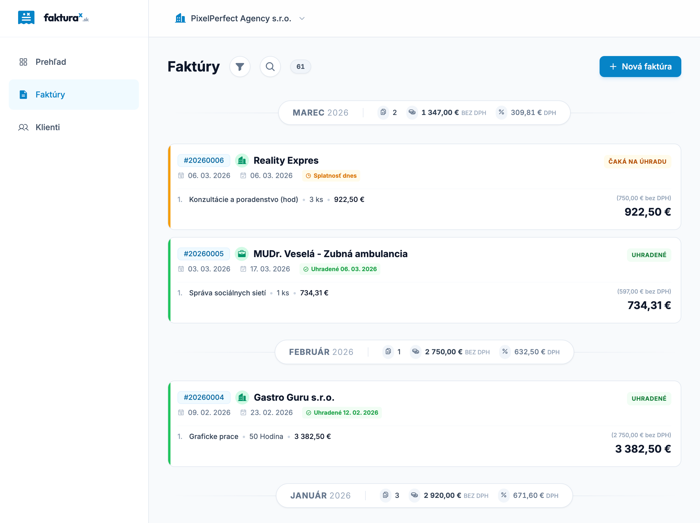 fakturaX screenshot – vystavenie faktúry